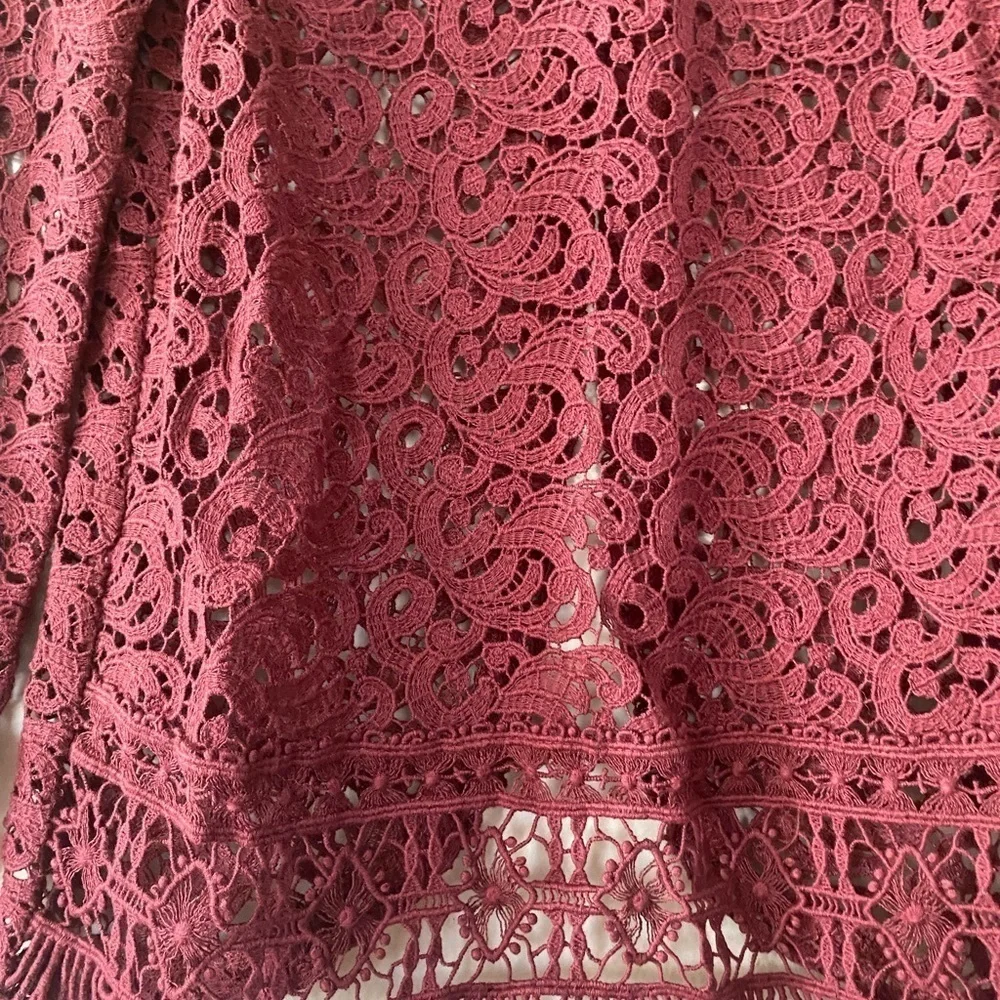 Zara Crochet Lace Eyelet Blouse See Through Maroon Top Women’s Size XS